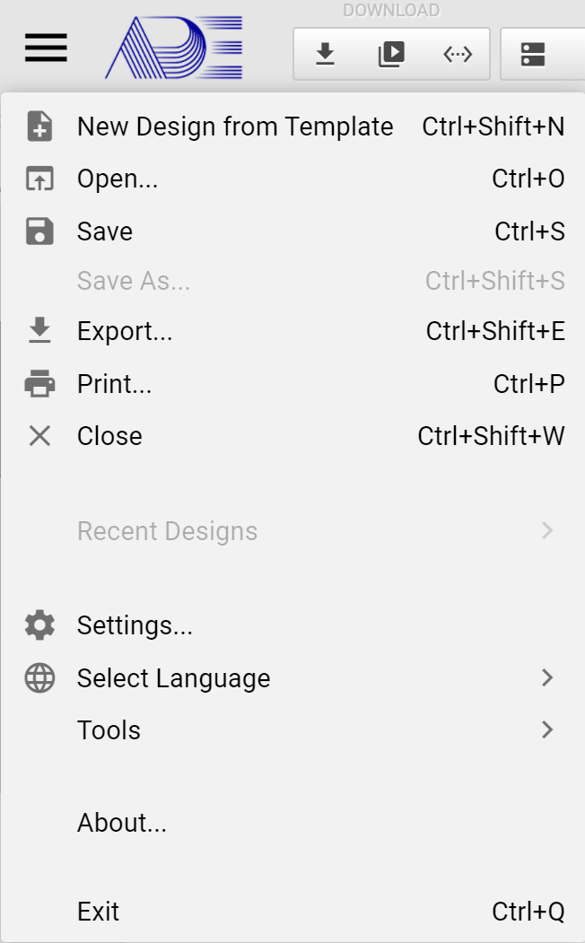 Figire 2-2 ADE System Menu