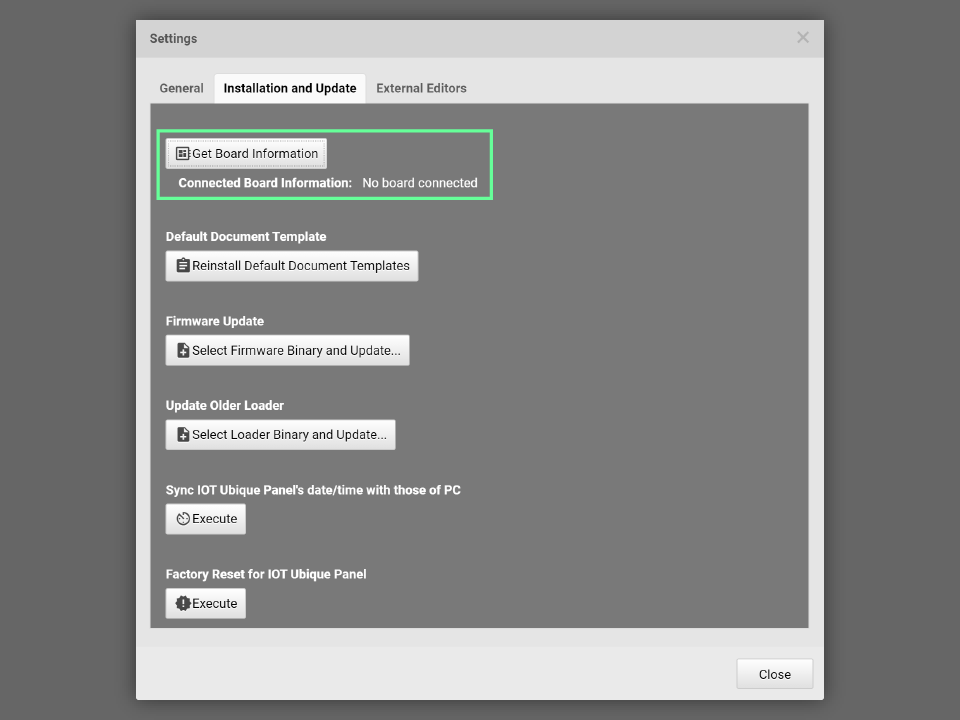 The version information of the connected control board