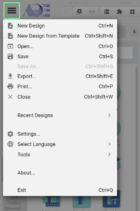 Figire 2-2 ADE System Menu