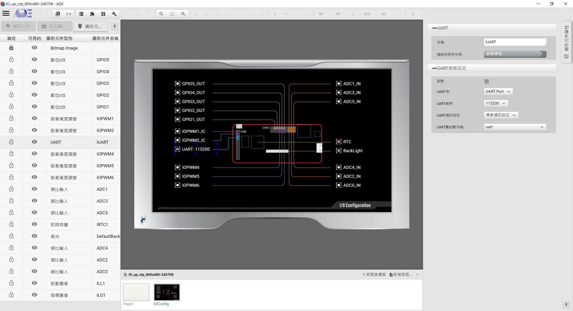 圖2-12 IOConfig頁面-UART設定